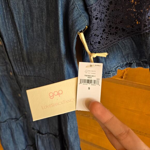 Gap x LoveShackFancy Denim Tiered Midi Dress Prairie Dark Wash NWT Small Boho - Picture 4 of 4